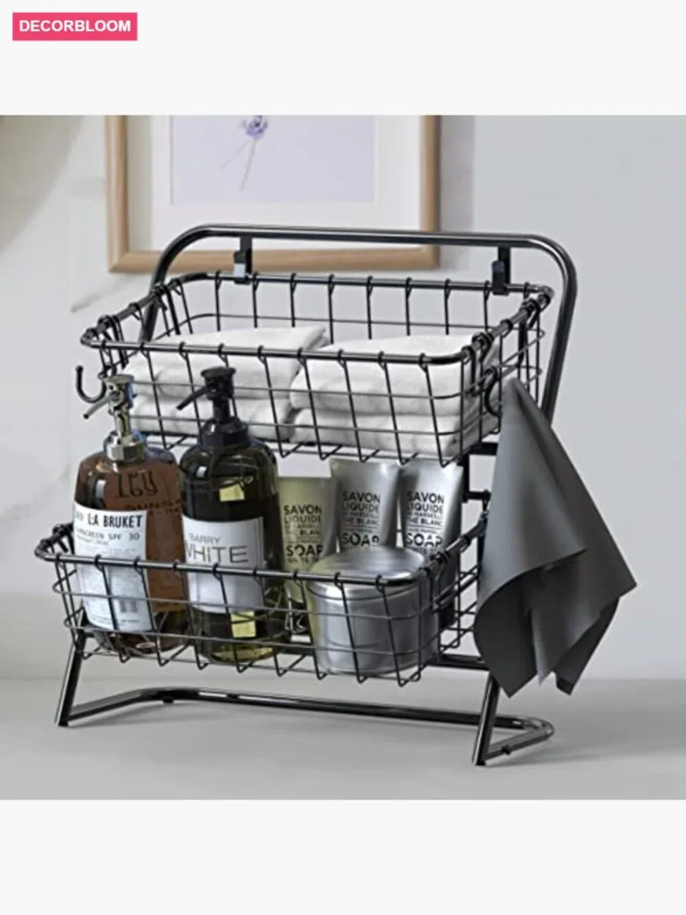 2-Tier Rigid Wire Market Basket Stand Countertop Organizer Food Kitchen Storage
